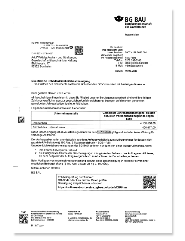 Unbedenklichkeitsbescheinigung 2026